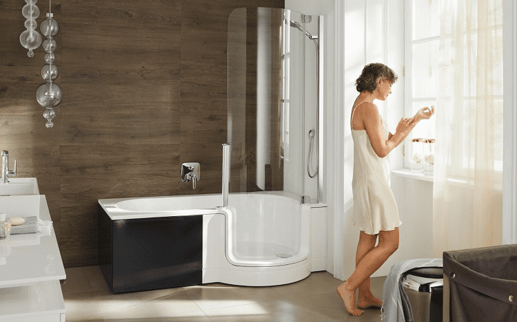 Woman In Modern Bathroom