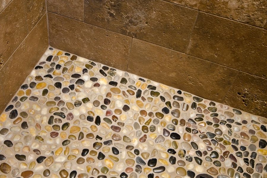 pebble shower floor close up